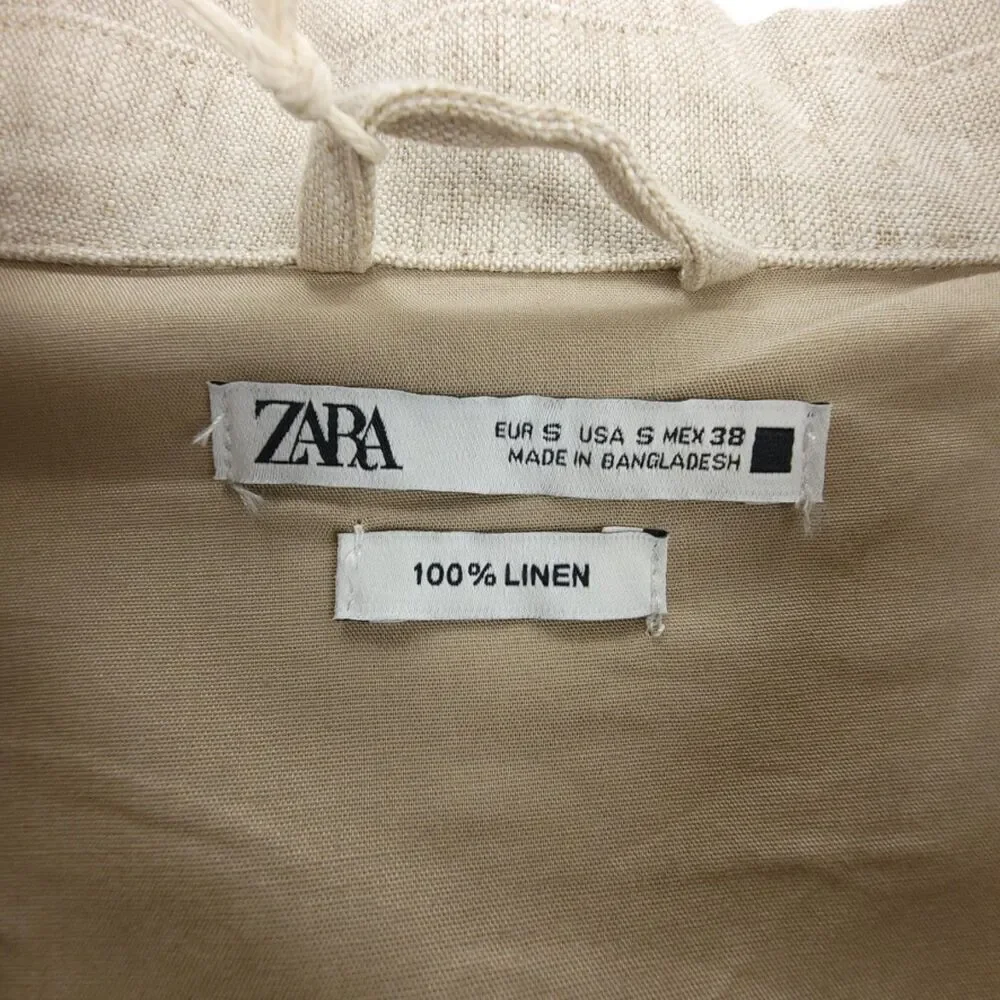 NWT Zara Man 100% Linen Old Money Cargo Button Down Shirt Jacket Ecru Luxe Small